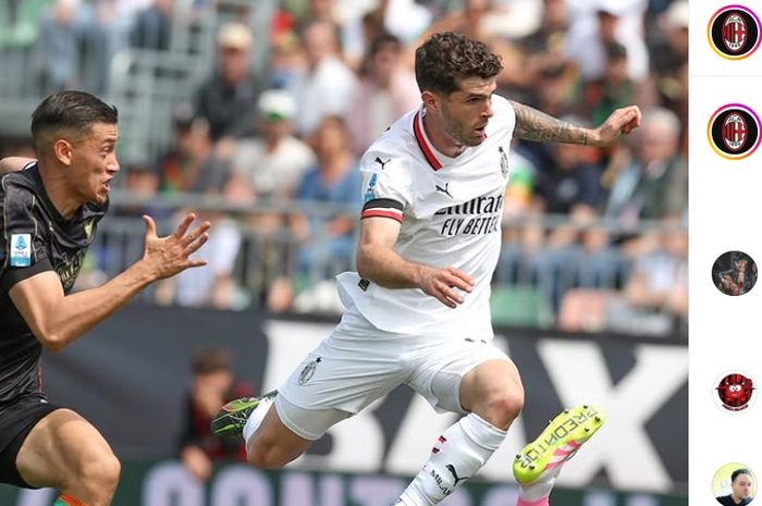 Jay Idzes berusaha mengejar Christian Pulisic dalam laga Venezia vs AC Milan di Liga Italia, Mingu (27/4/2025) di Stadion Pier Luigi Penzo.