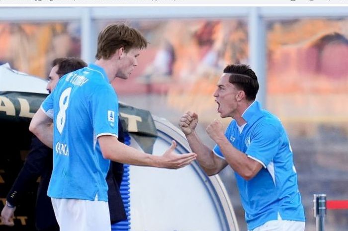 Giacomo Raspodori menjadi bintang kemenangan Napoli atas Lecce, Sabtu (3/5/2025) malam WIB.