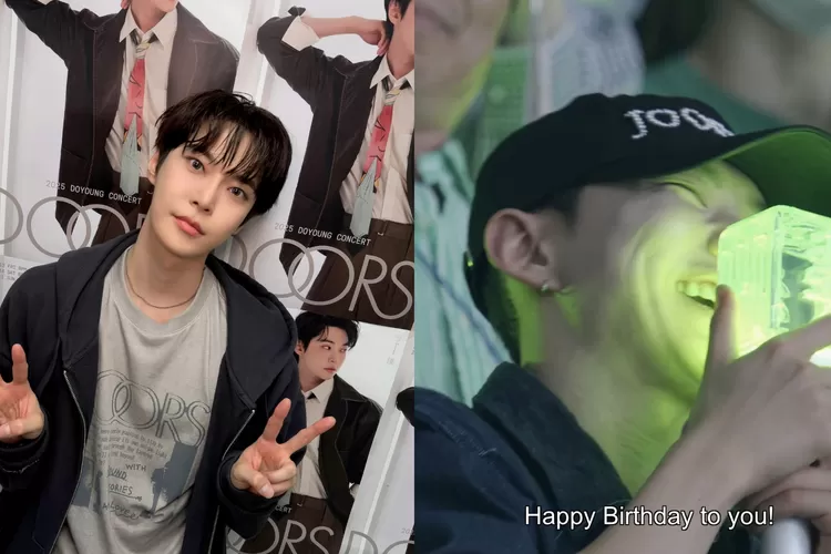 Doyoung ajak penggemar nyanyikan lagu ulang tahun untuk Hoshi yang datang konser hari ini (Kolase X @NCTsmtown &amp; @haemjjitokki)