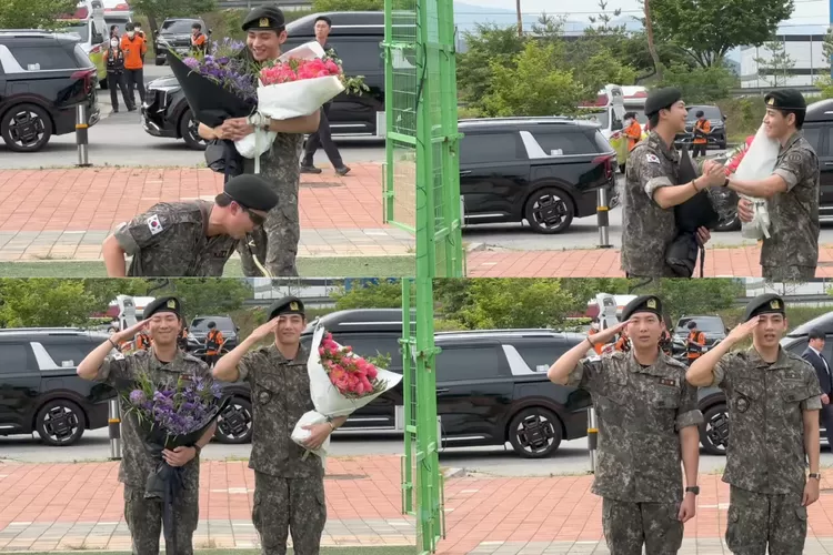 RM dan V BTS kembali setelah menyelesaikan tugas militernya (Tangkapan Layar Dispatch)