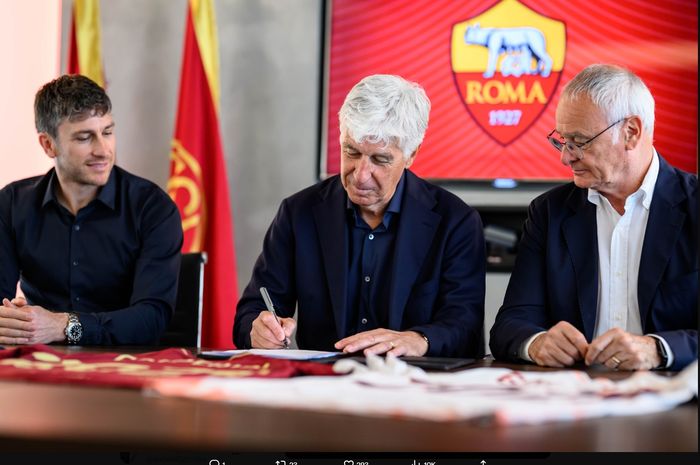 Gian Piero Gasperini menandatangani kontrak untuk menjadi pelatih baru AS Roma, Jumat (6/6/2025).