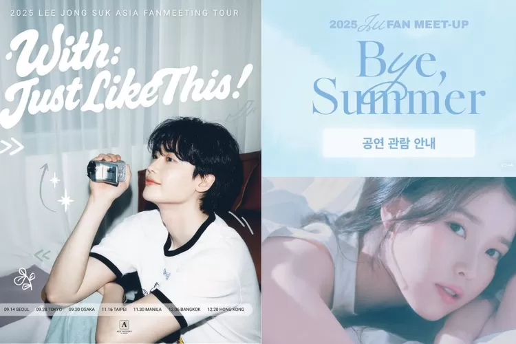Hanya Berbeda Lokasi, Lee Jong Suk dan IU Sehati Mengadakan Fanmeeting pada Pekan yang Sama di Seoul (Kolase X / Twitter @LeeJongSukWorld @_IUofficial)