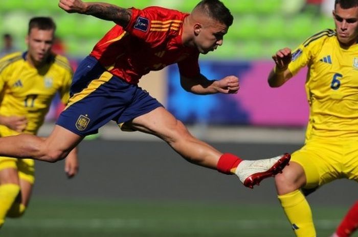 Pablo Garcia mencetak gol kemenangan Spanyol atas Ukraina di babak 16 besar Piala Dunia U-20 2025, Rabu (8/10/2025) WIB di Valparaiso.